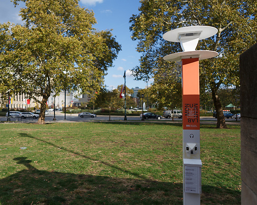 Image of kiosk from Emekah Ogboh's Logan Squared: Ode to Philly artwork