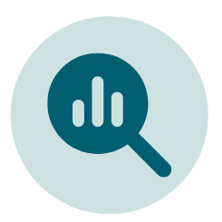 Magnifying glass with graphs icon signifying discovery